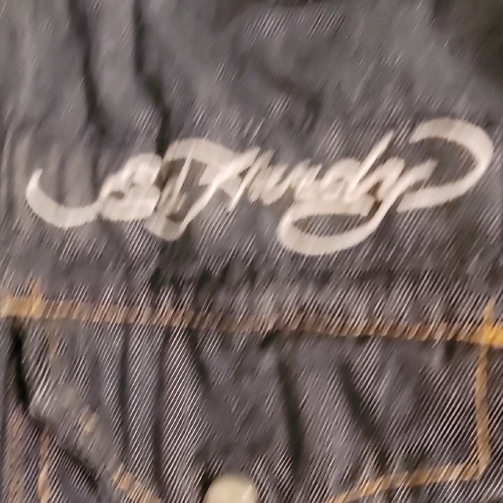 Rare Ed Hardy Men's Large Snap Pearl Dark Denim Shirt - Picture 3 of 10